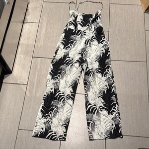 Reformation black and white tropical  Leaf Print Jumpsuit